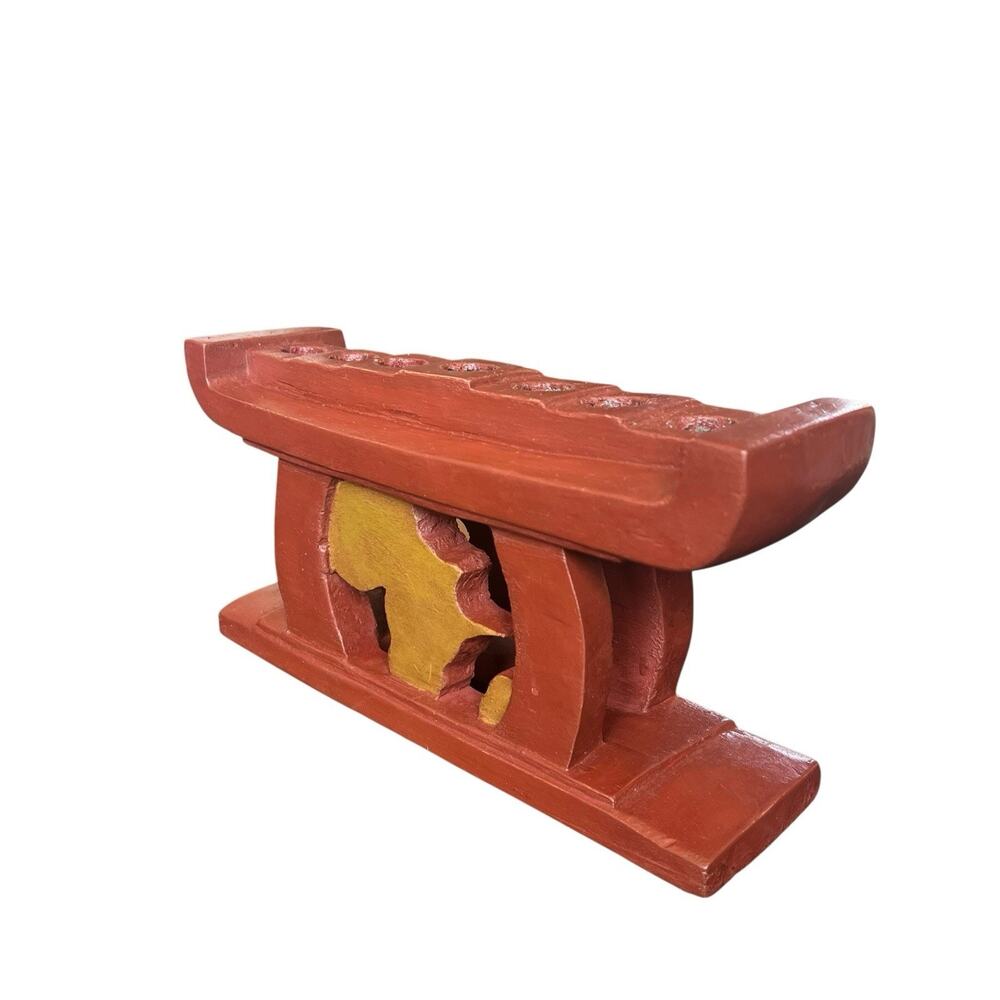 Kwanzaa Kinara Solid Wood Handmade Handcrafted in Ghana Brown Africa US Carving - Picture 3 of 8